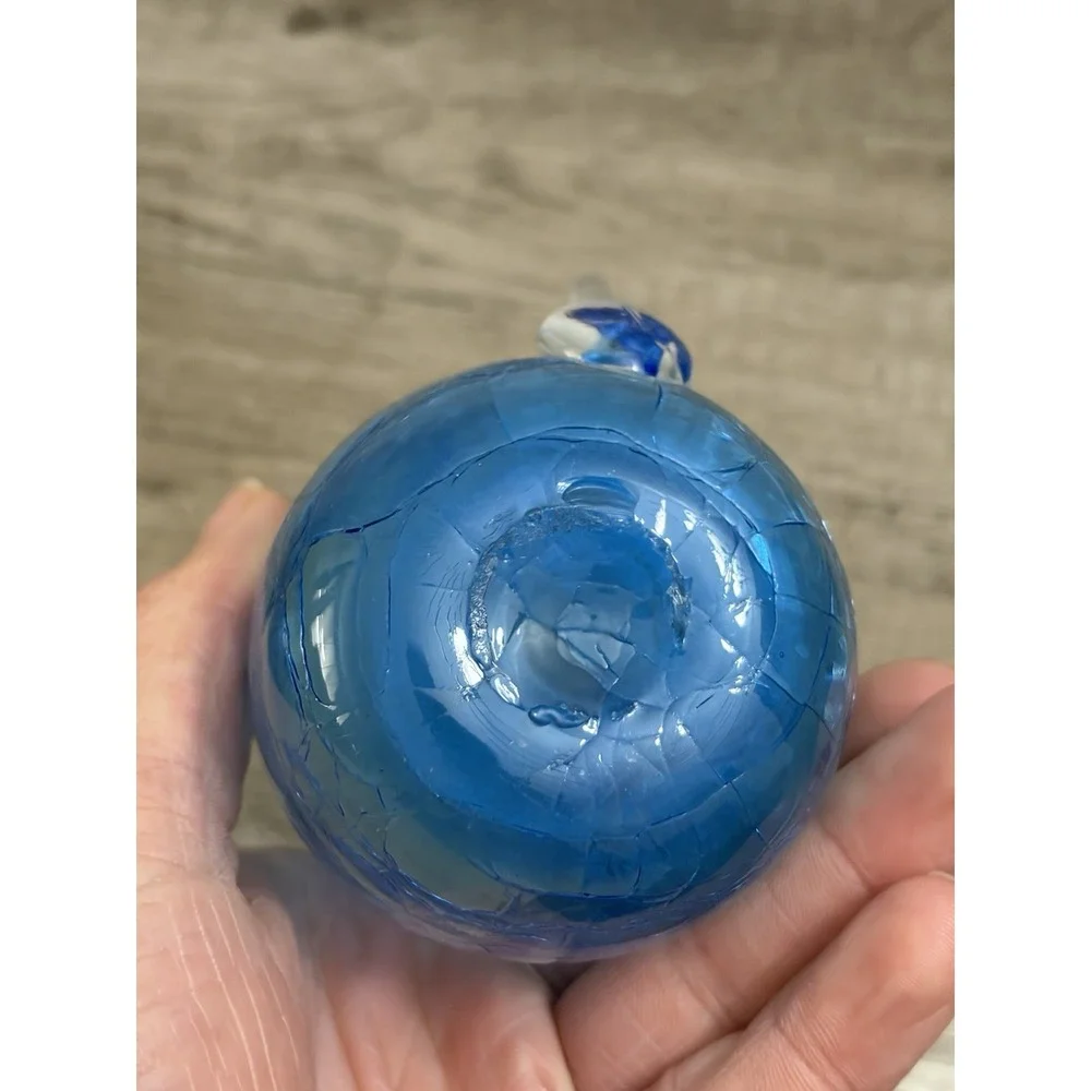 Vintage Handblown‎ Mini Crackle Glass Cornflower Cobalt Blue Pitcher Cruet 3.5